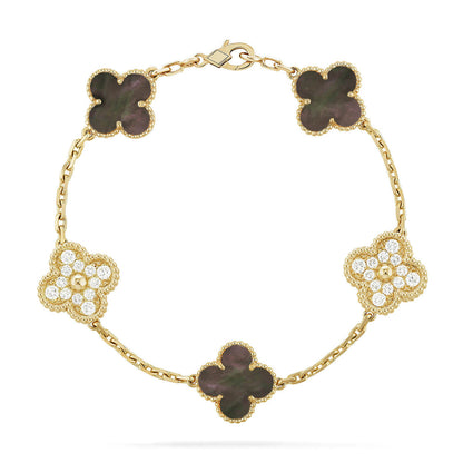 [Royal&Vicky]LUCKY CLOVER 5-MOTIF BRACELET - GREY MOTHER-OF-PEARL COLLECTION