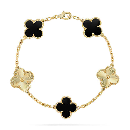 [Royal&Vicky]LUCKY CLOVER 5-MOTIF BRACELET - BLACK OXNY COLLECTION