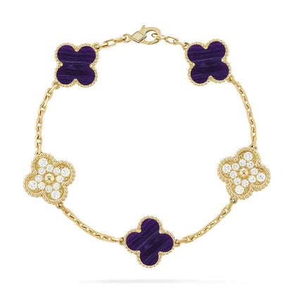 [Royal&Vicky]LUCKY CLOVER 5-MOTIF BRACELET - CHAROITE COLLECTION