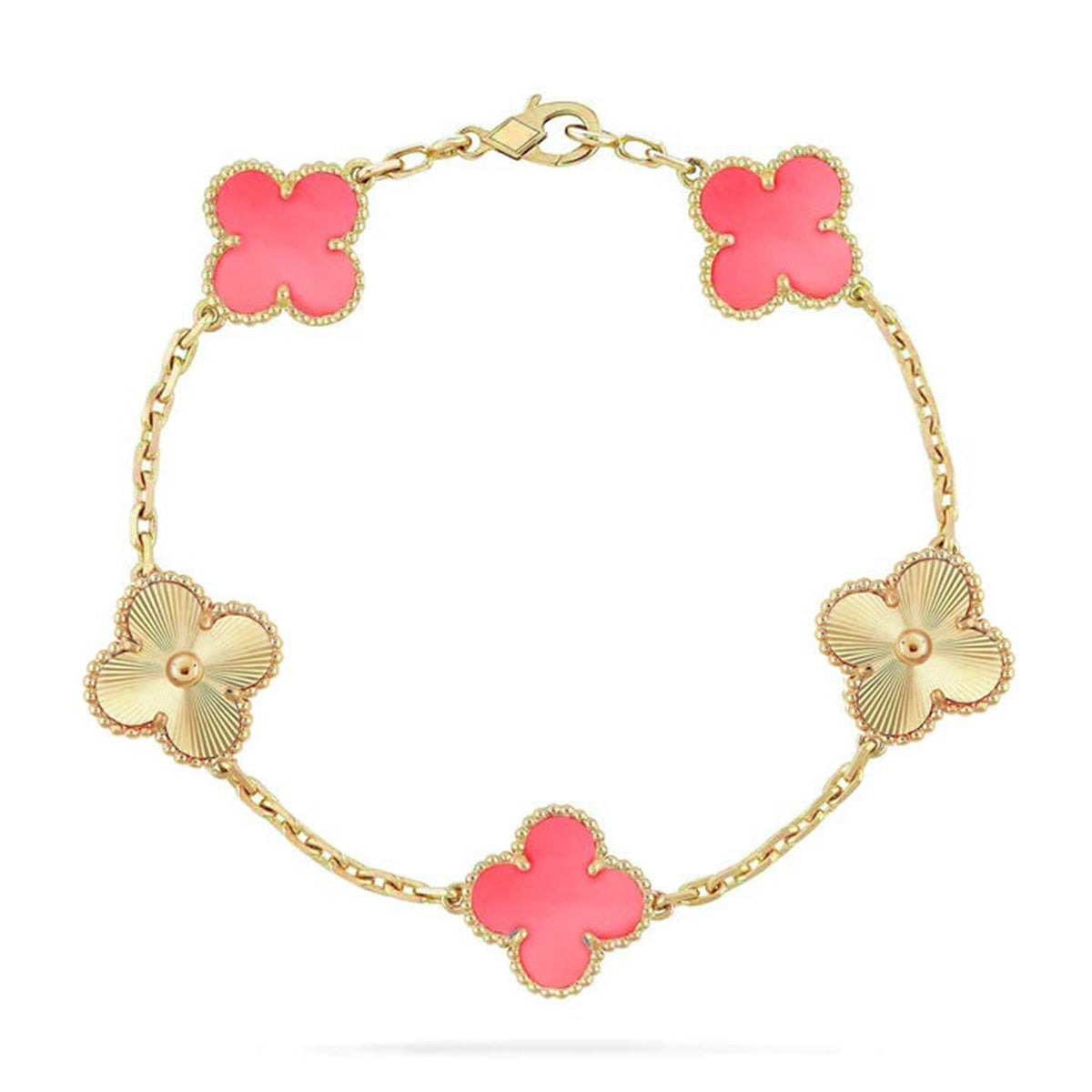 [Royal&Vicky]LUCKY CLOVER 5-MOTIF BRACELET - PINK MOTHER-OF-PEARL COLLECTION