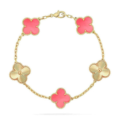 [Royal&Vicky]LUCKY CLOVER 5-MOTIF BRACELET - PINK MOTHER-OF-PEARL COLLECTION