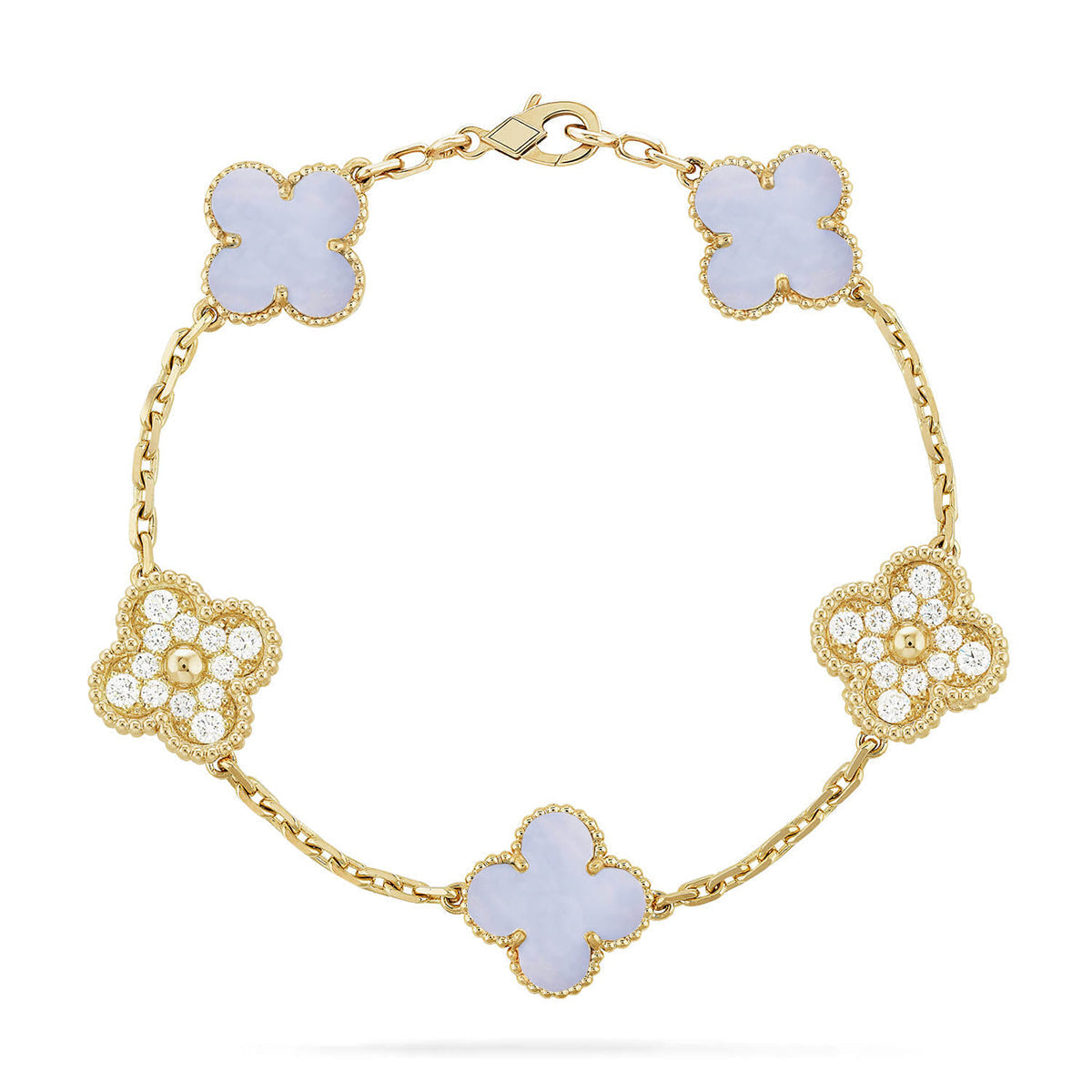 [Royal&Vicky]LUCKY CLOVER 5-MOTIF BRACELET - PURPLE CHALCEDONY COLLECTION