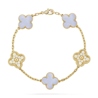 [Royal&Vicky]LUCKY CLOVER 5-MOTIF BRACELET - PURPLE CHALCEDONY COLLECTION