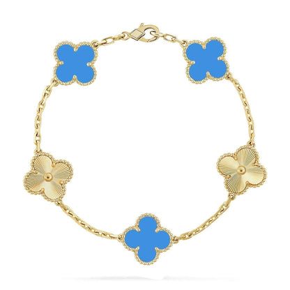 [Royal&Vicky]LUCKY CLOVER 5-MOTIF BRACELET - BLUE AGATE COLLECTION
