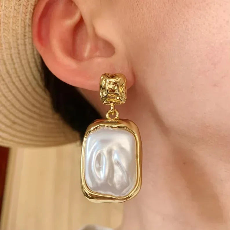 [Royal&Vicky]Brittany Freshwater Pearl Slate Earrings