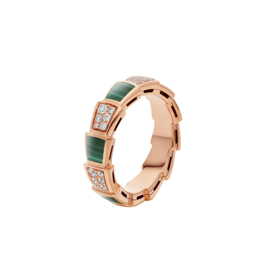 [Super]SERPENTI RING PINK GOLD MALACHITE DIAMOND PAVED 4MM