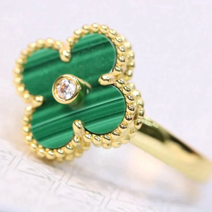 [Royal&Vicky]CLOVER MALACHITE RING GOLD DIAMOND