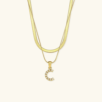 [Royal&Vicky]Fiona Layered Gold Initial Letter Necklace
