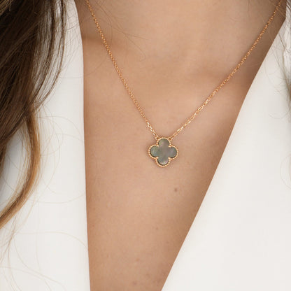 [Royal&Vicky]CLOVER 15MM  GRAY MOTHER OF PEARL NECKLACE