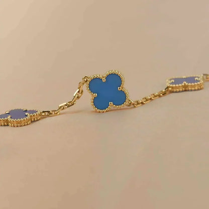 [Royal&Vicky]LUCKY CLOVER 5-MOTIF BRACELET - BLUE AGATE COLLECTION