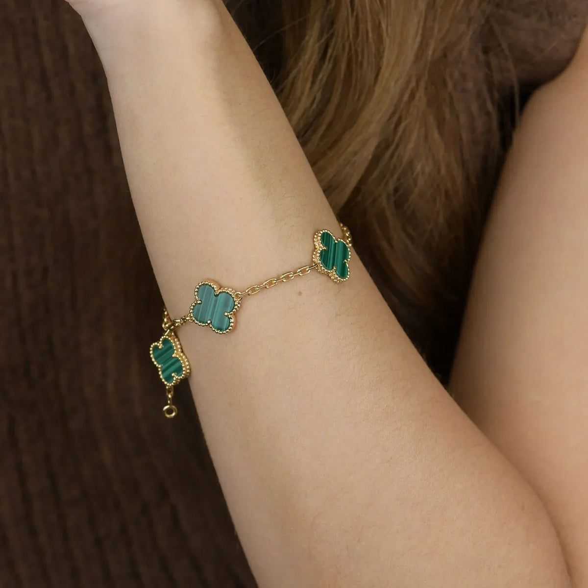 [Royal&Vicky]LUCKY CLOVER 5-MOTIF BRACELET - MALACHITE COLLECTION