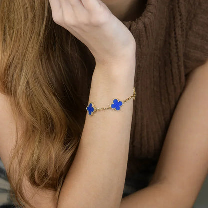 [Royal&Vicky]LUCKY CLOVER 5-MOTIF BRACELET - BLUE AGATE COLLECTION