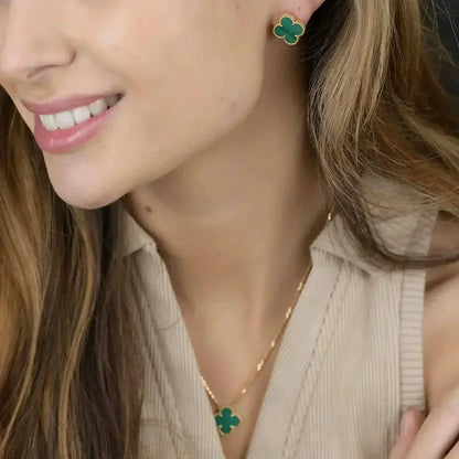 [Royal&Vicky]CLOVER MINI 9.5MM MALACHITE  EARRINGS