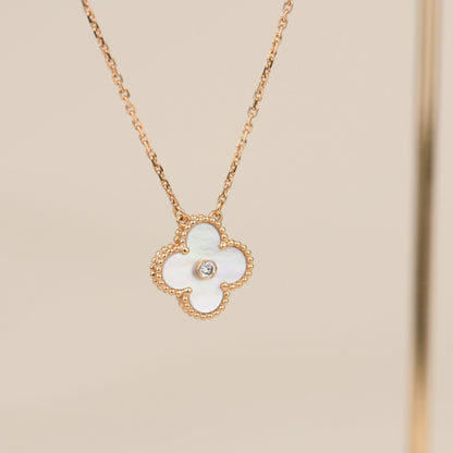 [Royal&Vicky]CLOVER 15MM DIAMOND WHITE FRITILLARIA NECKLACE