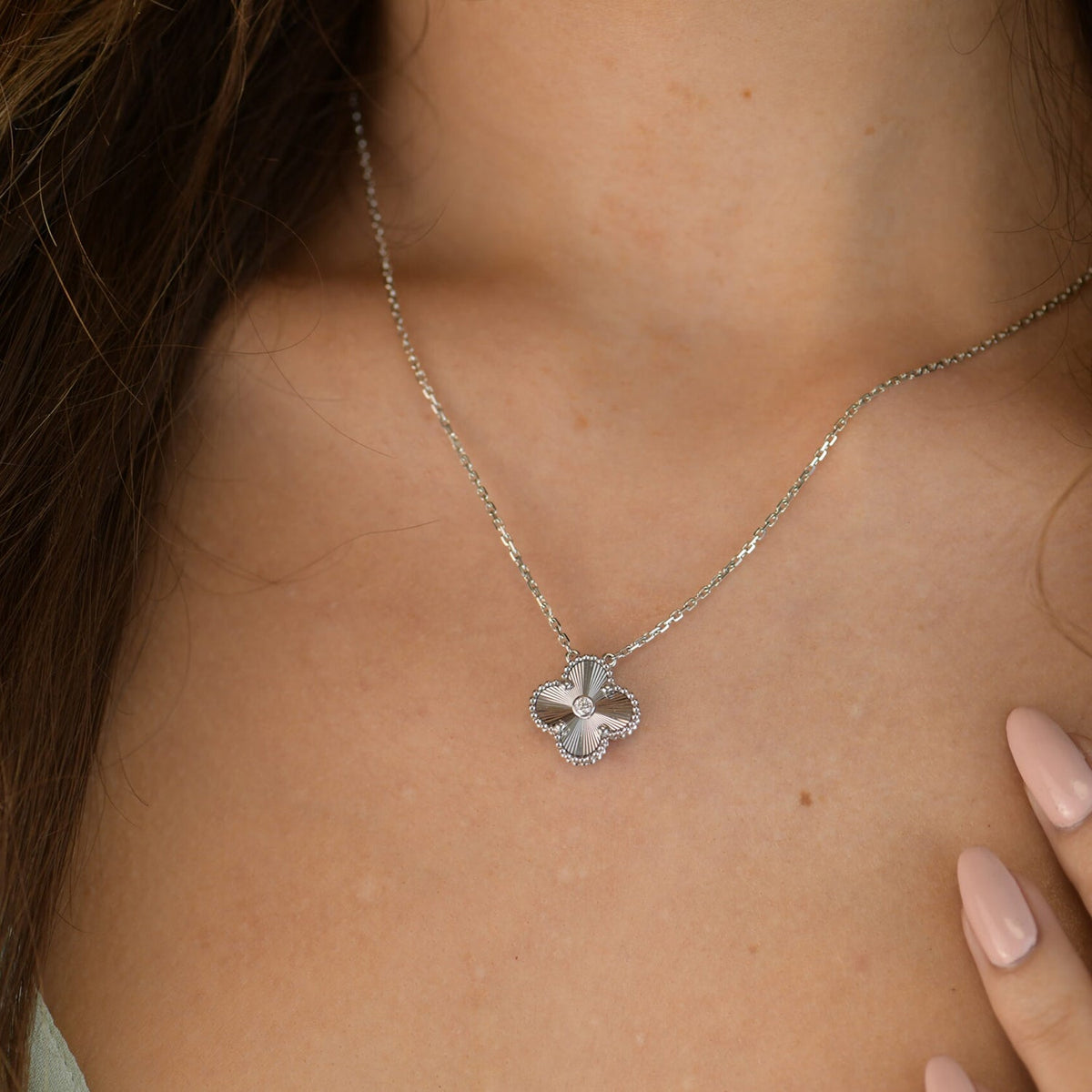 [Royal&Vicky]CLOVER  15MM DIAMOND LASER NECKLACE SILVER