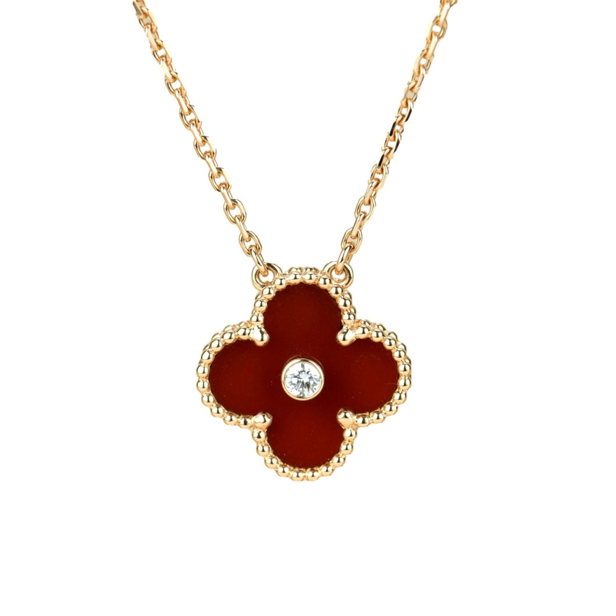 [Royal&Vicky]CLOVER 15MM DIAMOND CARNELIAN NECKLACE