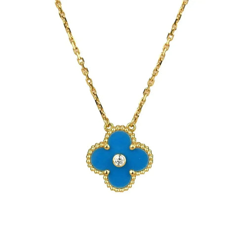 [Royal&Vicky]CLOVER 15MM DIAMOND AND BLUE AGATE NECKLACE