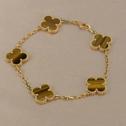 [Royal&Vicky]LUCKY CLOVER 5-MOTIF BRACELET -  TIGER’S EYE COLLECTION