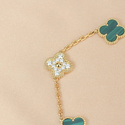 [Royal&Vicky]LUCKY CLOVER 5-MOTIF BRACELET - MALACHITE COLLECTION