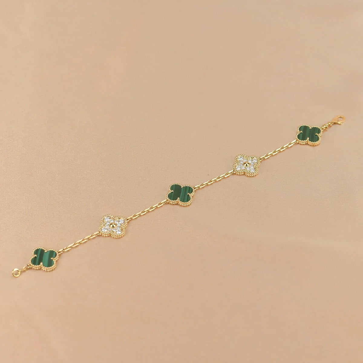 [Royal&Vicky]LUCKY CLOVER 5-MOTIF BRACELET - MALACHITE COLLECTION