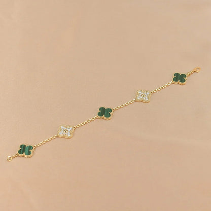 [Royal&Vicky]LUCKY CLOVER 5-MOTIF BRACELET - MALACHITE COLLECTION