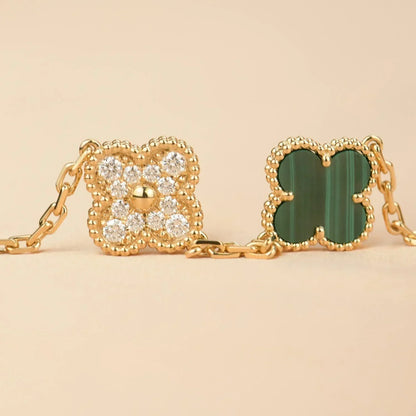 [Royal&Vicky]LUCKY CLOVER 5-MOTIF BRACELET - MALACHITE COLLECTION
