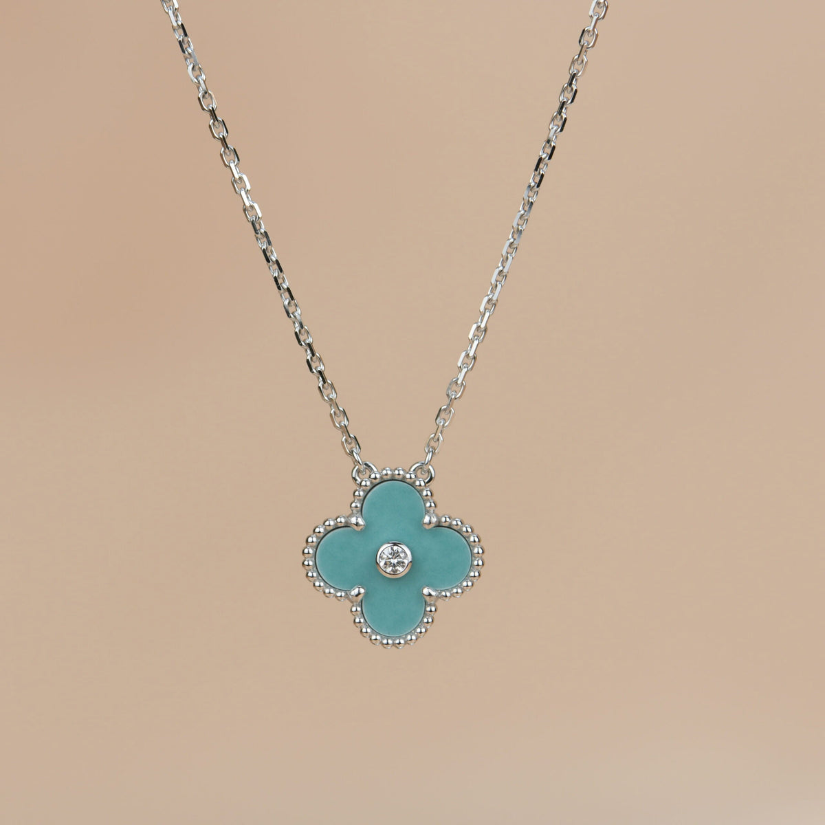 [Royal&Vicky]CLOVER 15MM DIAMOND SVRES PORCELAIN  NECKLACE SILVER