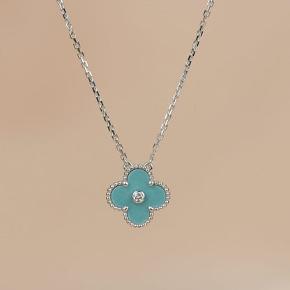 [Royal&Vicky]CLOVER 15MM DIAMOND SVRES PORCELAIN  NECKLACE SILVER