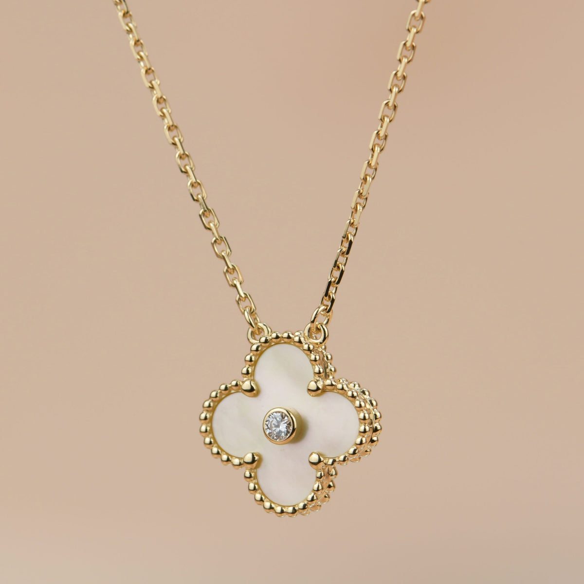 [Royal&Vicky]CLOVER 15MM DIAMOND GOLD MOTHER OF PEARL NECKLACE