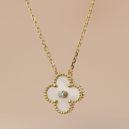 [Royal&Vicky]CLOVER 15MM DIAMOND GOLD MOTHER OF PEARL NECKLACE