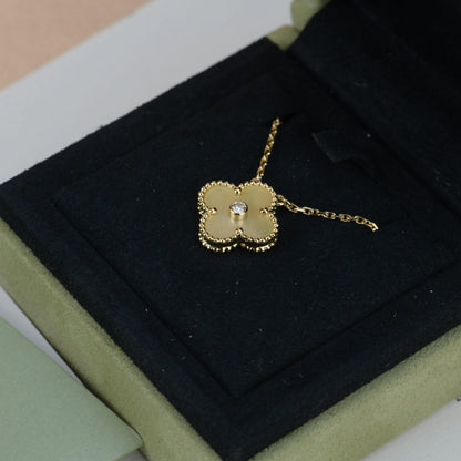 [Royal&Vicky]CLOVER 15MM DIAMOND GOLD MOTHER OF PEARL NECKLACE