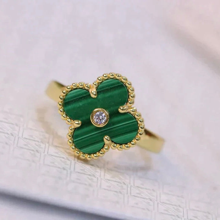 [Royal&Vicky]CLOVER MALACHITE RING GOLD DIAMOND