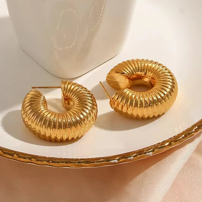 [Royal&Vicky]Aubrey Textured Gold Hoops