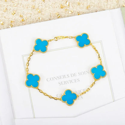 [Royal&Vicky]LUCKY CLOVER 5-MOTIF BRACELET - TURQUOISE COLLECTION
