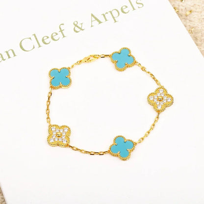 [Royal&Vicky]LUCKY CLOVER 5-MOTIF BRACELET - TURQUOISE COLLECTION