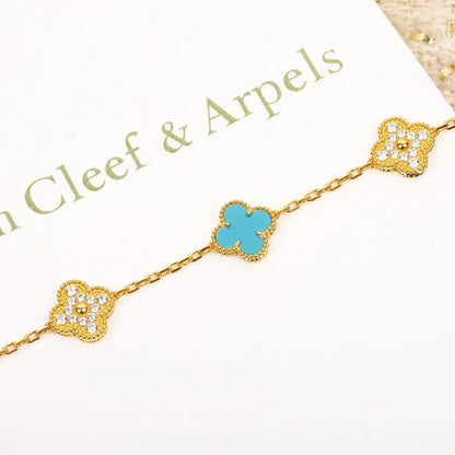 [Royal&Vicky]LUCKY CLOVER 5-MOTIF BRACELET - TURQUOISE COLLECTION