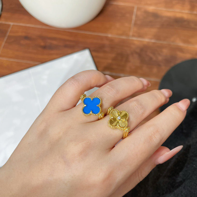 [Royal&Vicky]CLOVER RIVERSIBLE BLUE AGATE RING