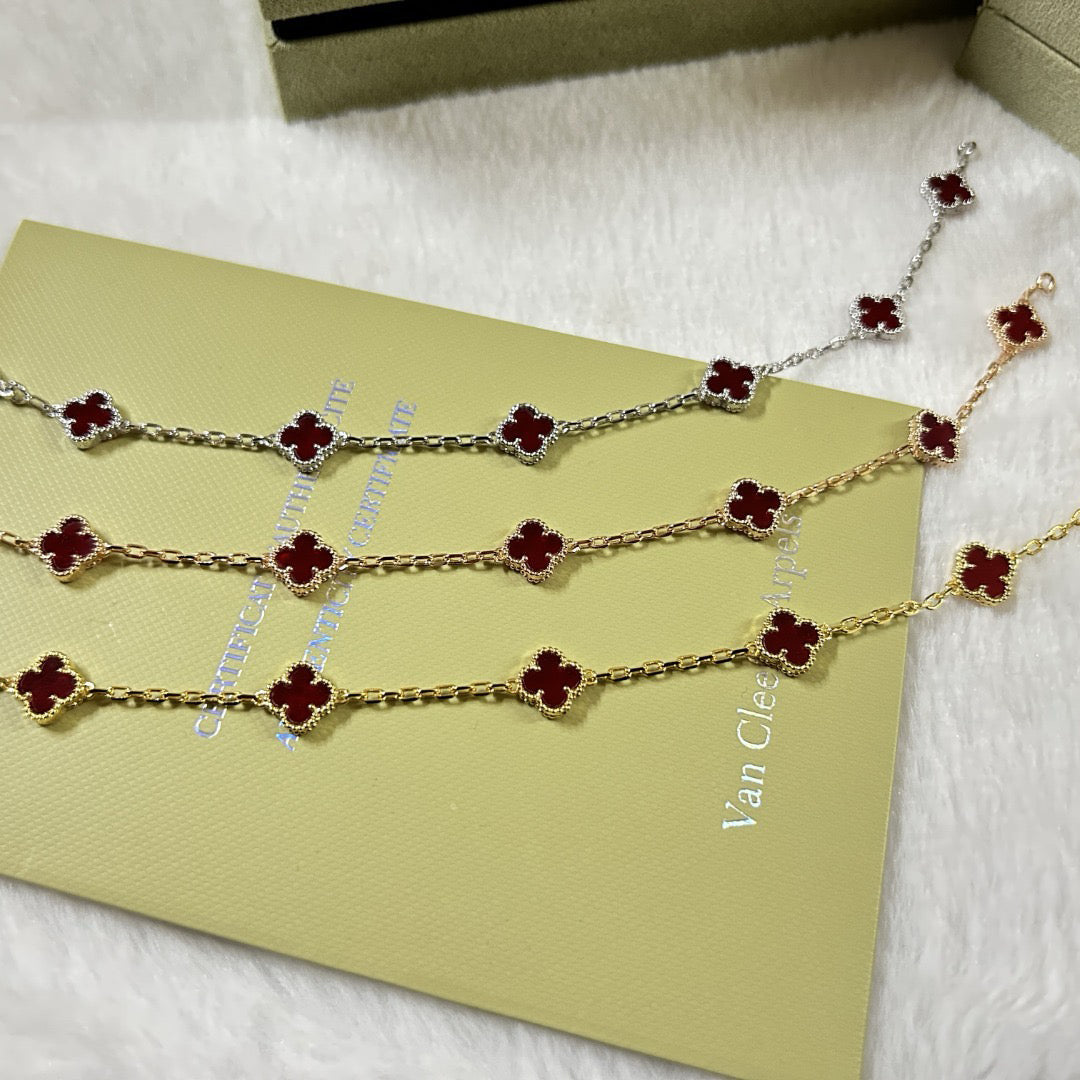 [Royal&Vicky]CLOVER 6 MOTIF RED AGATE BRACELET