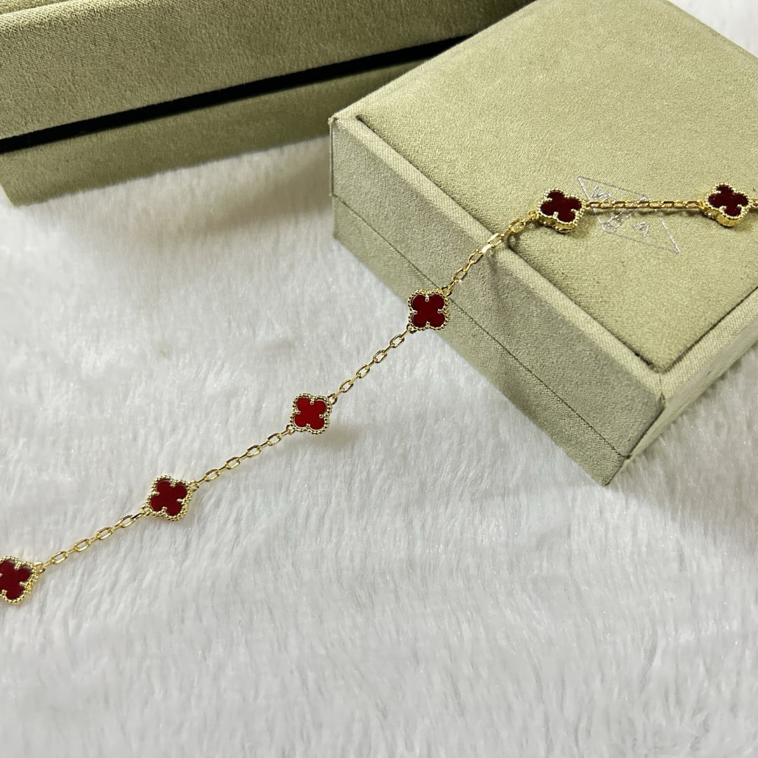 [Royal&Vicky]CLOVER 6 MOTIF RED AGATE BRACELET