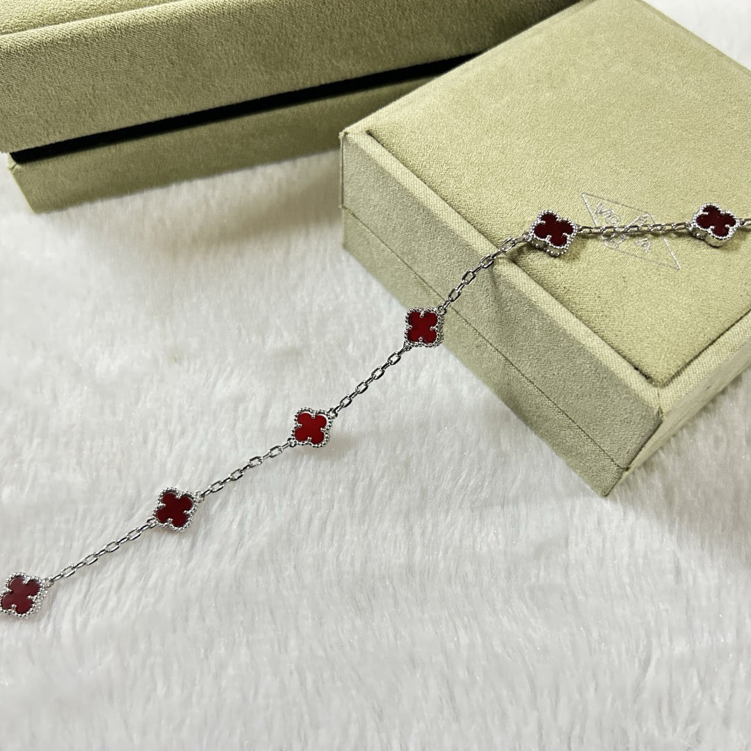[Royal&Vicky]CLOVER 6 MOTIF RED AGATE BRACELET