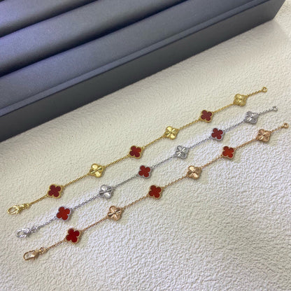 [Royal&Vicky]CLOVER 6 MOTIF RED AGATE LASER BRACELET