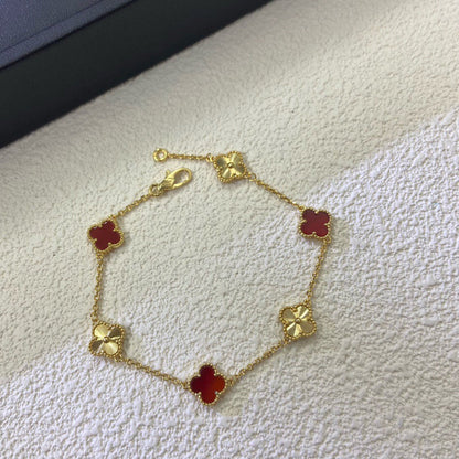 [Royal&Vicky]CLOVER 6 MOTIF RED AGATE LASER BRACELET