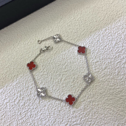 [Royal&Vicky]CLOVER 6 MOTIF RED AGATE LASER BRACELET