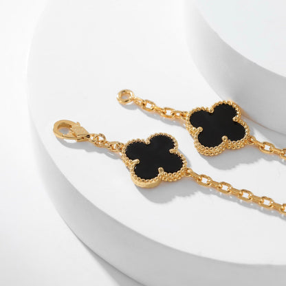 [Royal&Vicky]CLOVER 10 MOTIFS ONYX NECKLACE