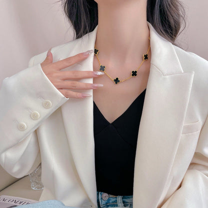 [Royal&Vicky]CLOVER 10 MOTIFS ONYX NECKLACE