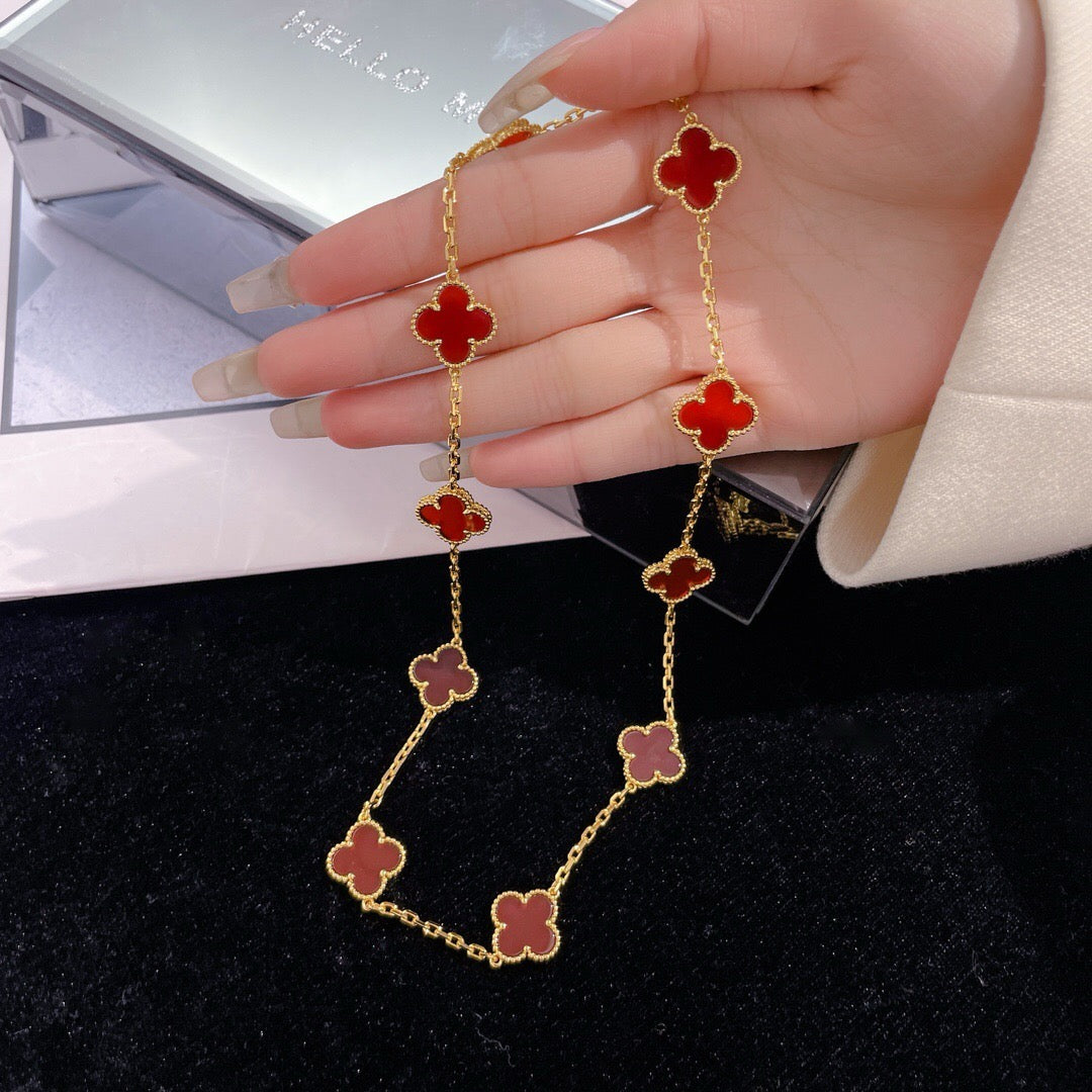 [Royal&Vicky]CLOVER 10 MOTIFS CARNELIAN NECKLACE