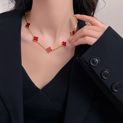 [Royal&Vicky]CLOVER 10 MOTIFS CARNELIAN NECKLACE