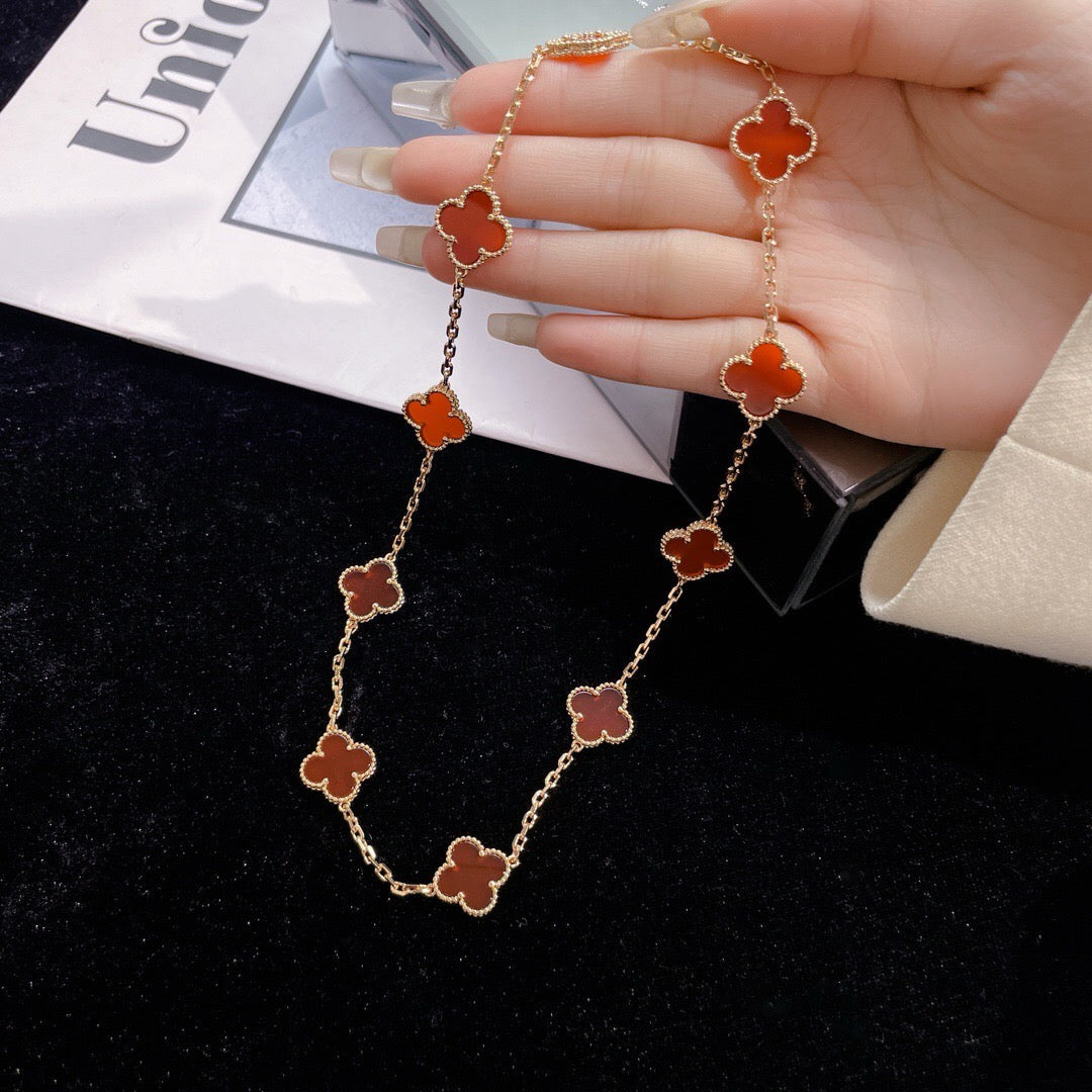 [Royal&Vicky]CLOVER 10 MOTIFS CARNELIAN NECKLACE