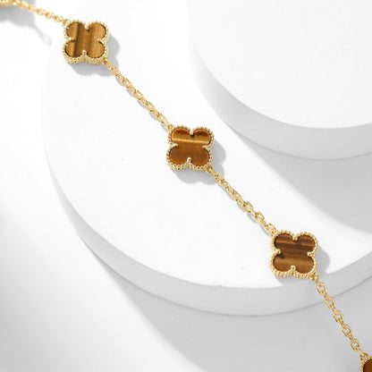 [Royal&Vicky]CLOVER 10 MOTIFS TIGER EYE NECKLACE