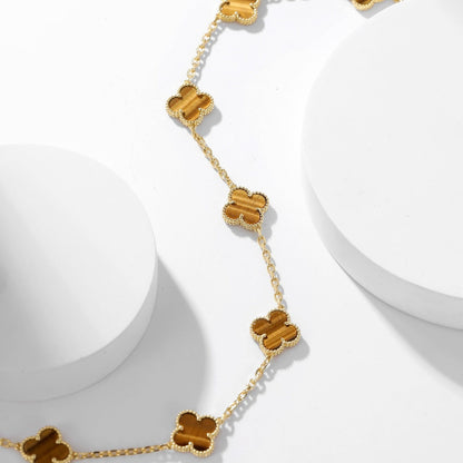 [Royal&Vicky]CLOVER 10 MOTIFS TIGER EYE NECKLACE